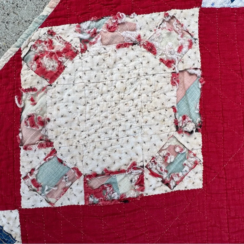 Antique 1880-1910, Reversible Quilt, Churn Dash & Tumbling Blocks. 74x78”. TVR